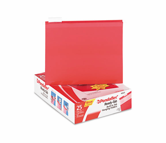 ESS42623 Ready-Tab Lift Tab Reinforced Hanging File Folders, 1/5 Tab, Letter, Red, 25/Box By ESSELTE PENDAFLEX CORP.
