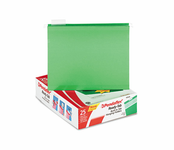 ESS42626 Ready-Tab Lift Tab Reinforced Hanging Folders, 1/5 Tab, Letter, Brt Green, 25/BX By ESSELTE PENDAFLEX CORP.