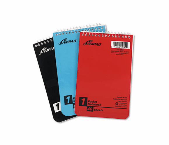 ESS45094 Wirebound Pocket Memo Book, Narrow Rule, 4 x 6, White, 40-Sheet, 3/Pack By AMPAD/DIV. OF AMERCN PD&PPR
