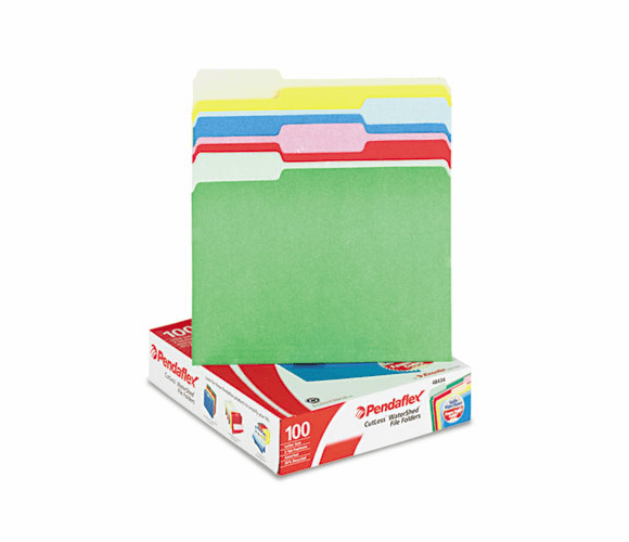 ESS48434 CutLess/WaterShed File Folders, 1/3 Cut Top Tab, Letter, Assorted, 100/Box By ESSELTE PENDAFLEX CORP.