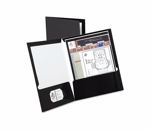 ESS51706 High Gloss Laminated Paperboard Folder, 100-Sheet Capacity, Black, 25/Box By ESSELTE PENDAFLEX CORP.