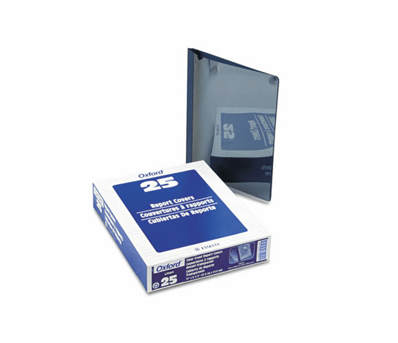ESS53343 Linen Paper Report Cover, Tang Clip, Letter, 1/2" Capacity, Clear/Navy, 25/Box By ESSELTE PENDAFLEX CORP.