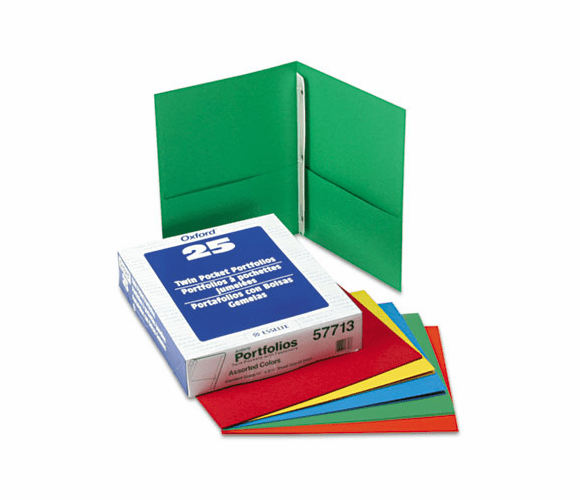 ESS57713 Paper Twin-Pocket Portfolio, Tang Clip, Letter, 1/2" Capacity, Assorted, 25/Box By ESSELTE PENDAFLEX CORP.