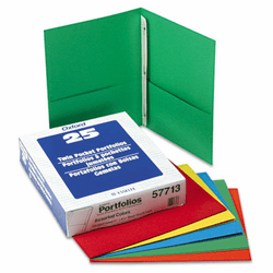ESS57713 Paper Twin-Pocket Portfolio, Tang Clip, Letter, 1/2" Capacity, Assorted, 25/Box By ESSELTE PENDAFLEX CORP.