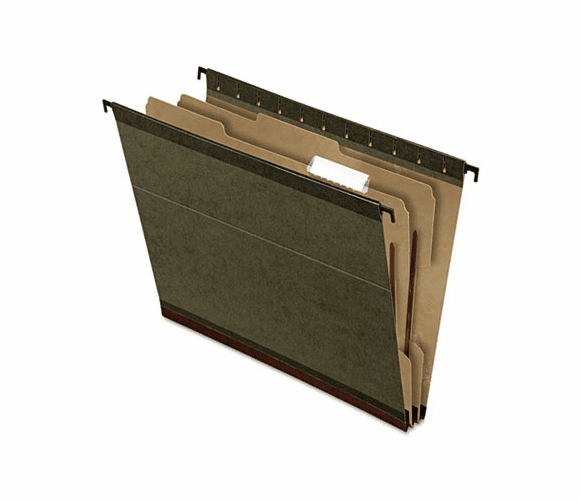ESS59253 Reinforced Hanging Folder With Dividers, Letter, 2 Section, Green,10/Box By ESSELTE PENDAFLEX CORP.