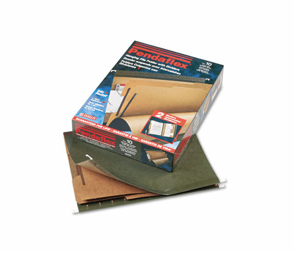 ESS59254 Reinforced Hanging Folder With Dividers, Letter, 4 Section, Green, 10/Box By ESSELTE PENDAFLEX CORP.
