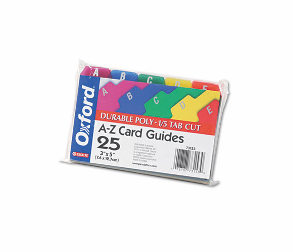 ESS73153 Card Guides, Alpha, 1/5 Tab, Polypropylene, 3 x 5, 25/Set By ESSELTE PENDAFLEX CORP.