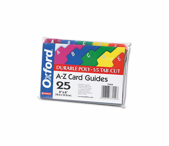 ESS73154 Card Guides, Alpha, 1/5 Tab, Polypropylene, 4 x 6, 25/Set By ESSELTE PENDAFLEX CORP.