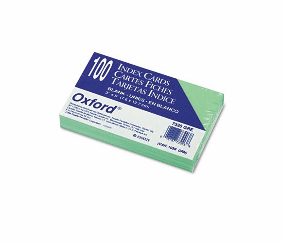 ESS7320GRE Unruled Index Cards, 3 x 5, Green, 100/Pack By ESSELTE PENDAFLEX CORP.