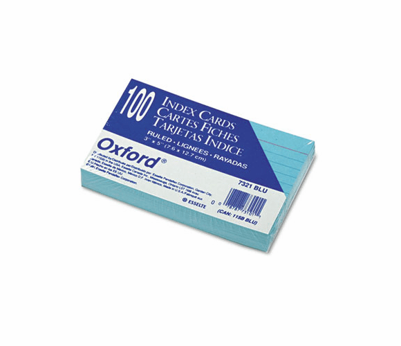 ESS7321BLU Ruled Index Cards, 3 x 5, Blue, 100/Pack By ESSELTE PENDAFLEX CORP.