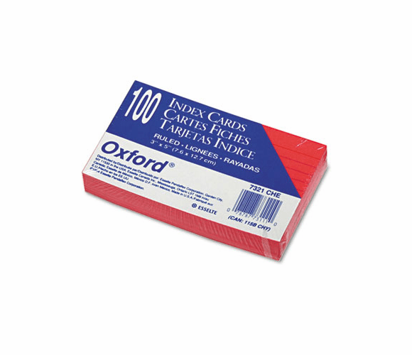 ESS7321CHE Ruled Index Cards, 3 x 5, Cherry, 100/Pack By ESSELTE PENDAFLEX CORP.