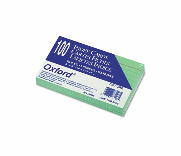 ESS7321GRE Ruled Index Cards, 3 x 5, Green, 100/Pack By ESSELTE PENDAFLEX CORP.