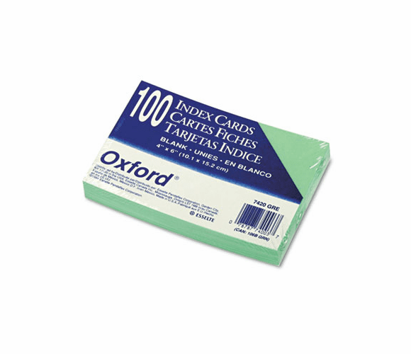 ESS7420GRE Unruled Index Cards, 4 x 6, Green, 100/Pack By ESSELTE PENDAFLEX CORP.