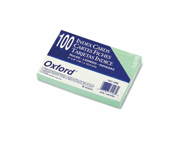 ESS7421GRE Ruled Index Cards, 4 x 6, Green, 100/Pack By ESSELTE PENDAFLEX CORP.