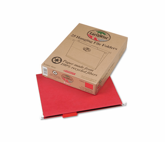 ESS74511 Earthwise 100% Recycled Paper Hanging Folders, Letter, Red, 25/Box By ESSELTE PENDAFLEX CORP.