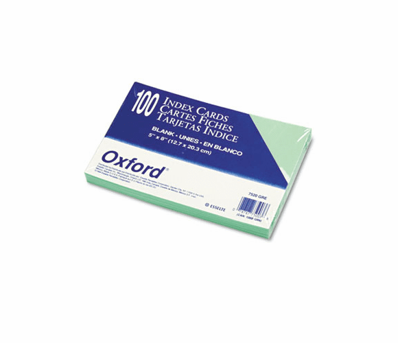 ESS7520GRE Unruled Index Cards, 5 x 8, Green, 100/Pack By ESSELTE PENDAFLEX CORP.