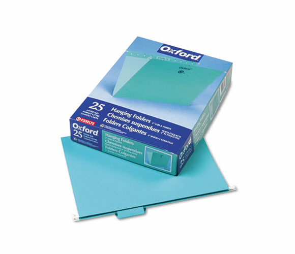 ESS81616 Hanging File Folders, 1/5 Tab, Letter, Aqua, 25/Box By ESSELTE PENDAFLEX CORP.