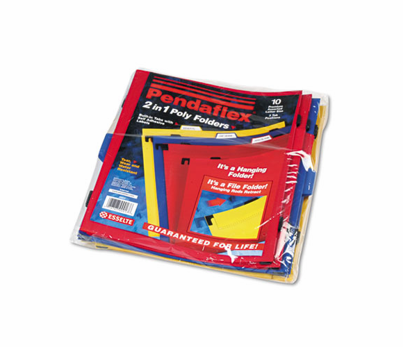 ESS99917 Two-in-One Colored Poly Folders with Built-In Tabs, Letter, Assorted, 10/Pack By ESSELTE PENDAFLEX CORP.
