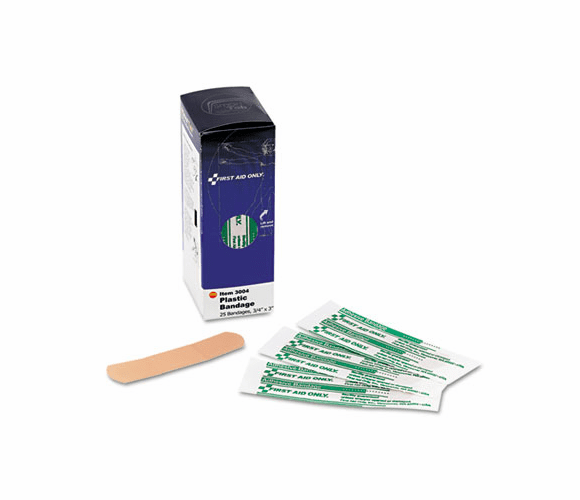 FAO3004 Plastic Bandages, 3/4" x 3", 25/Box By FIRST AID ONLY, INC.