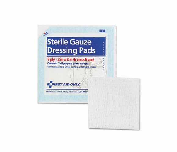 FAO5000 Gauze Pads, 2" x 2", 5/Pack By FIRST AID ONLY, INC.