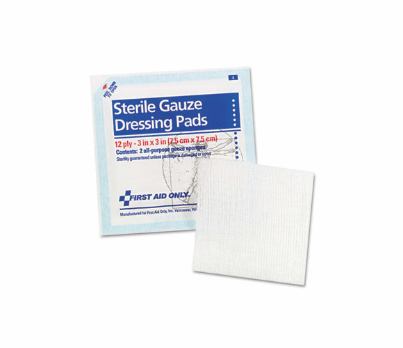 FAO5005 Gauze Pads, 3" x 3", 5/Pack By FIRST AID ONLY, INC.