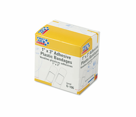 FAOG106 Plastic Adhesive Bandages,1" x 3", 100/Box By FIRST AID ONLY, INC.
