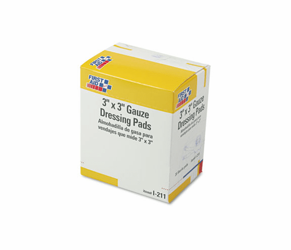 FAOI211 Gauze Dressing Pads, 3 x 3, 10/Box By FIRST AID ONLY, INC.