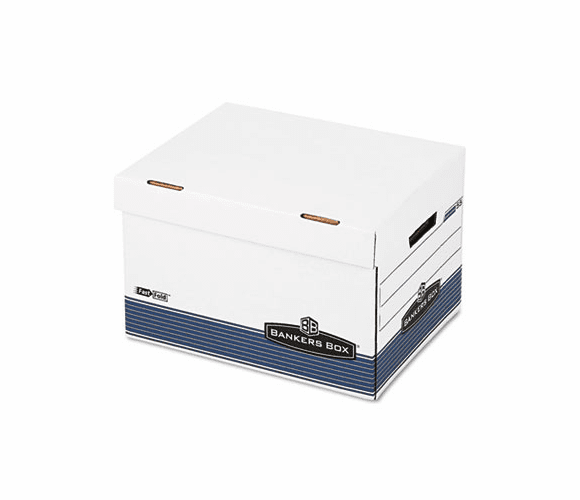 FEL0005502 FastFold Flip Top File Storage Box, Letter/Legal, White/Blue, 12/Ctn By FELLOWES MFG. CO.