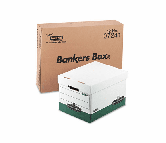 FEL07241 R-Kive Max Storage Box, Letter/Legal, Locking Lid, White/Green, 12/Carton By FELLOWES MFG. CO.