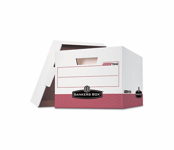 FEL07242 R-Kive Max Storage Box, Letter/Legal, Locking Lid, White/Red 12/Carton By FELLOWES MFG. CO.