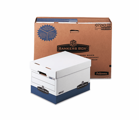 FEL07243 R-Kive Max Storage Box, Letter/Legal, Locking Lid, White/Blue, 12/Carton By FELLOWES MFG. CO.