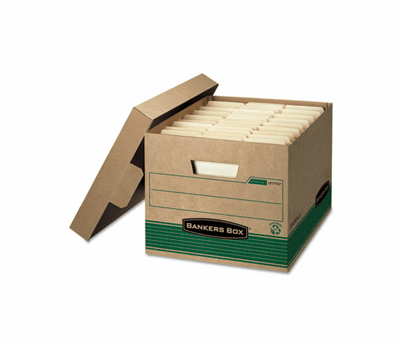 FEL12770 Stor/File Extra Strength Storage Box, Letter/Legal, Kraft/Green, 12/Carton By FELLOWES MFG. CO.