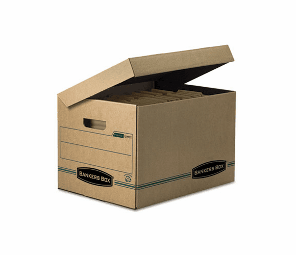FEL12772 Stor/File Storage Box, Letter/Legal, Attached Lid, Kraft/Green, 12/Carton By FELLOWES MFG. CO.