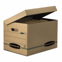 FEL12772 Stor/File Storage Box, Letter/Legal, Attached Lid, Kraft/Green, 12/Carton By FELLOWES MFG. CO.