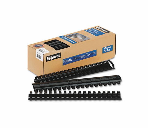 FEL52066 Plastic Comb Bindings, 1-1/2" Diameter, 340 Sheet Capacity, Black, 10 Combs/Pack By FELLOWES MFG. CO.