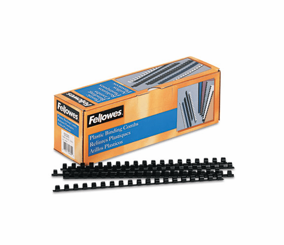 FEL52325 Plastic Comb Bindings, 3/8" Diameter, 55 Sheet Capacity, Black, 100 Combs/Pack By FELLOWES MFG. CO.