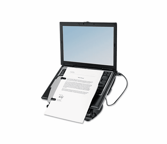 FEL8024601 Adjustable Laptop Riser with Four-Port USB Hub, 12 1/8 x 13 3/8 x 3, Black/Gray By FELLOWES MFG. CO.