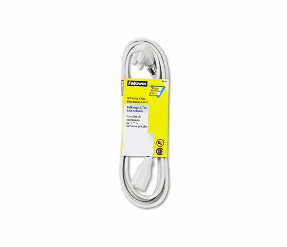 FEL99595 Indoor Heavy-Duty Extension Cord, 3-Prong Plug, 1 Outlet, 9-ft. Length, Gray By FELLOWES MFG. CO.