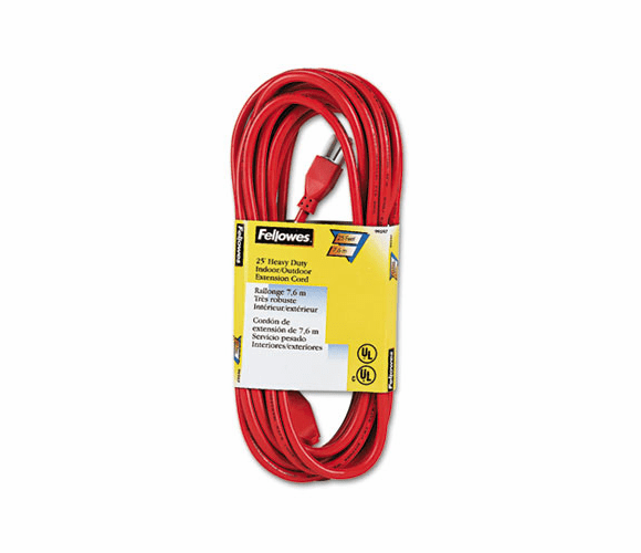 FEL99597 Indoor/Outdoor Heavy-Duty 3-Prong Plug Extension Cord, 1 Outlet, 25-ft., Orange By FELLOWES MFG. CO.