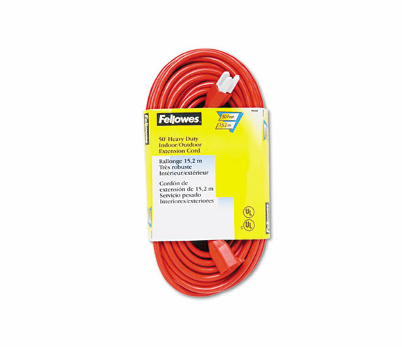 FEL99598 Indoor/Outdoor Heavy-Duty 3-Prong Plug Extension Cord, 1 Outlet, 50-ft., Orange By FELLOWES MFG. CO.