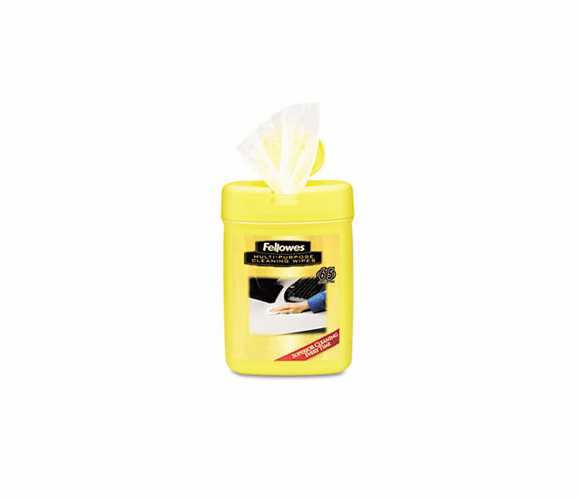 FEL99705 Multipurpose Cleaning Wet Wipes, Cloth, 3.14" x 3.94", 65/Tub By FELLOWES MFG. CO.