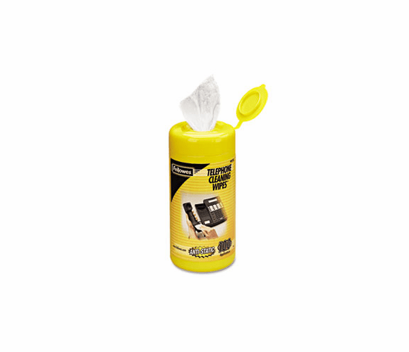 FEL99722 Telephone Surface Cleaner Wet Wipes, Cloth, 5 x 6, 100/Tub By FELLOWES MFG. CO.