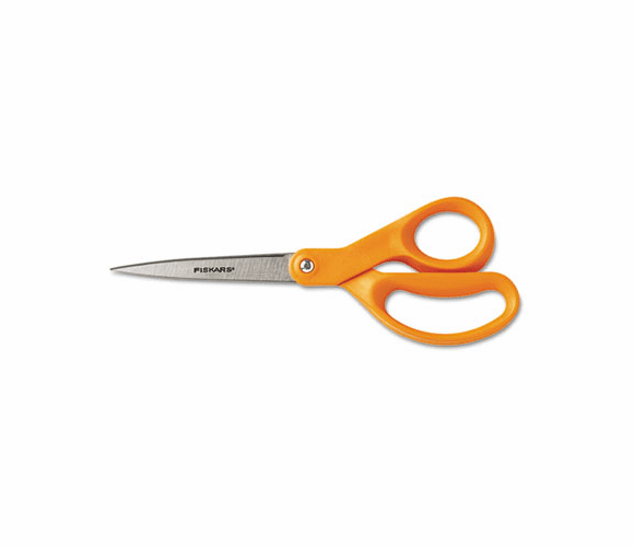 FSK34527797J Home and Office Scissors, 8 in. Length, Stainless Steel, Straight, Orange Handle By FISKARS MANUFACTURING CORP