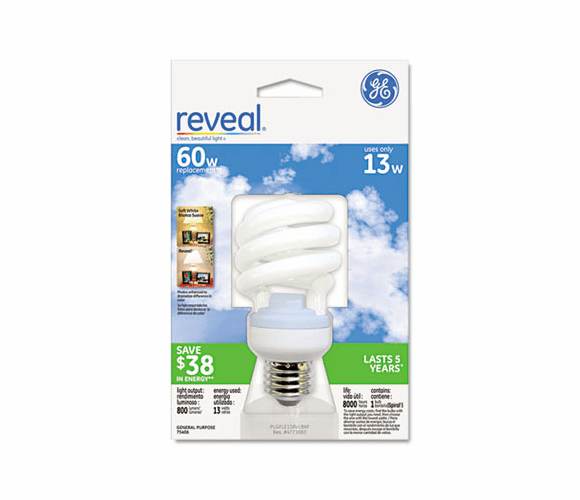 GEL75406 Energy Smart Compact Fluorescent Spiral Light Bulb, Spiral, 13 Watts By GENERAL ELECTRIC CO.