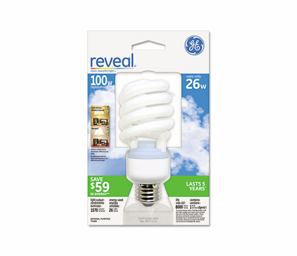 GEL75408 Energy Smart Compact Fluorescent Spiral Light Bulb, Spiral, 26 Watts By GENERAL ELECTRIC CO.