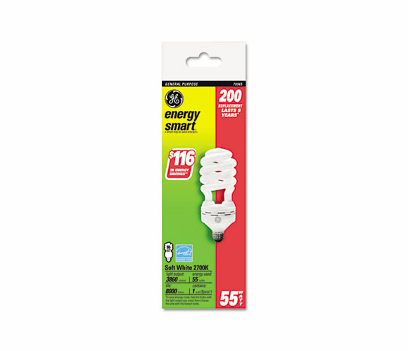 GEL78965 Energy Smart Compact Fluorescent Spiral Light Bulb, 55 Watts By GENERAL ELECTRIC CO.