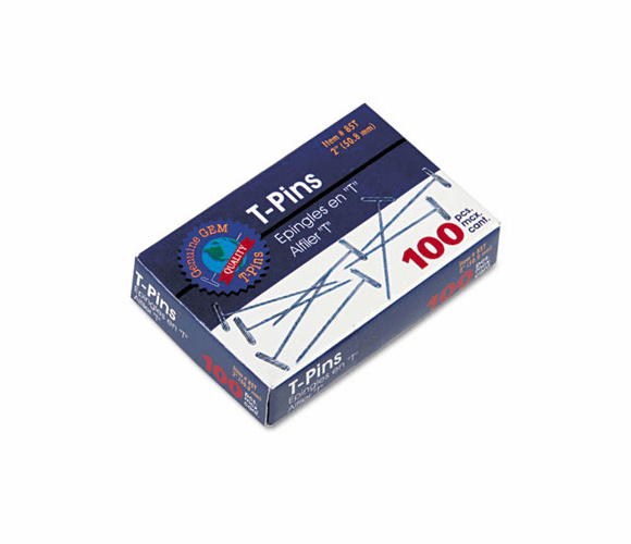 GEM85T T-Pins, Steel, Silver, 2", 100/Box By ADVANTUS CORPORATION