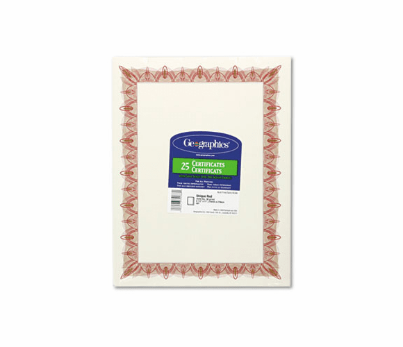 GEO39086 Award Certificates w/Gold Seals, 8-1/2 x 11, Unique Red Border, 25/Pack By GEOGRAPHICS