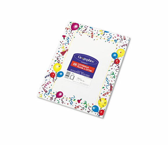 GEO39219 Design Paper, 24 lbs., Party, 8-1/2 x 11, White, 100/Pack By GEOGRAPHICS