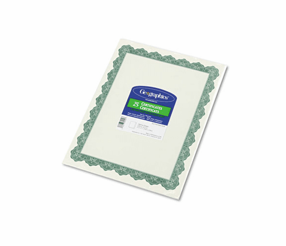GEO39452 Parchment Paper Certificates, 8-1/2 x 11, Optima Green Border, 25/Pack By GEOGRAPHICS